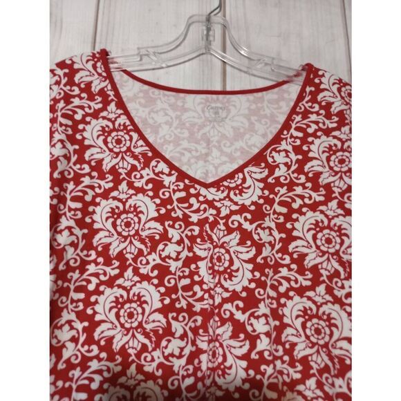 Curves Red Floral V-Neck Short Sleeve Top - Picture 3 of 7